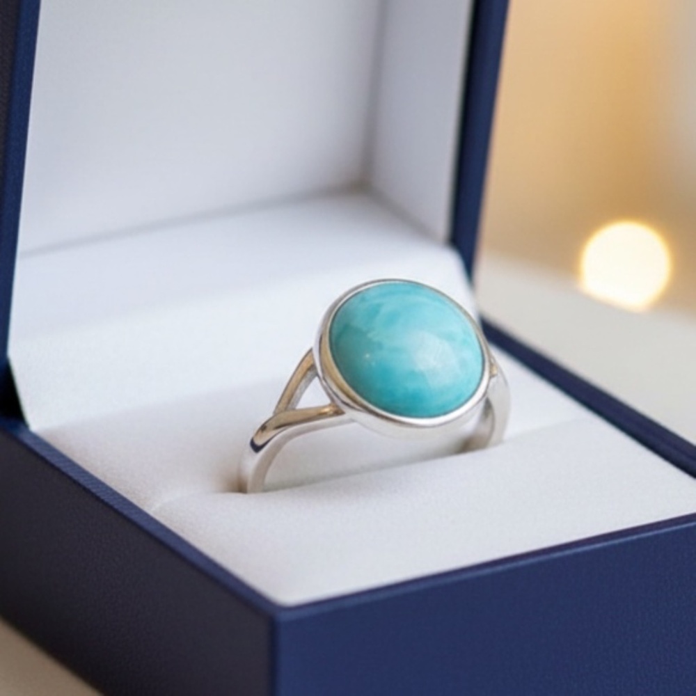 Womens Sterling Silver .925‎ Natural Larimar Ring Size 7